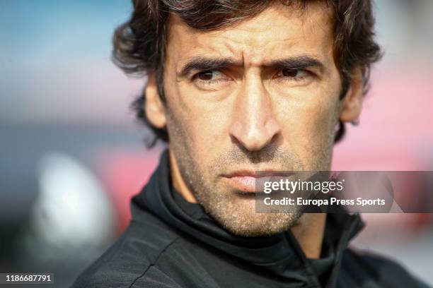 Raul Gonzalez Blanco, head coach of Real Madrid CF from Spain, looks on during the spanish second division B league, Group I, football match played...