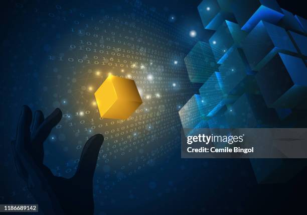 illustrations, cliparts, dessins animés et icônes de technologie blockchain - cubes et superposition