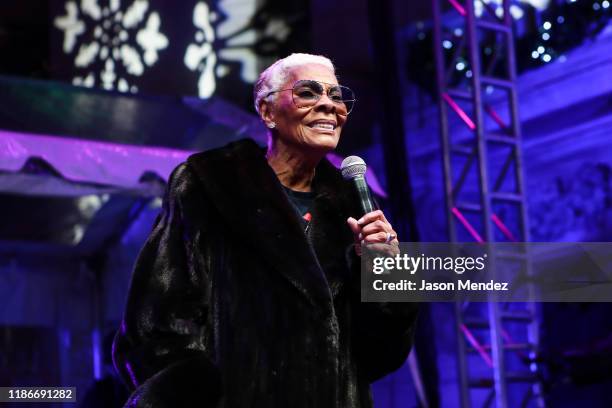 Dionne Warwick performs at the New York Stock Exchanges 96th Annual Christmas Tree Lighting at New York Stock Exchange on December 5, 2019 in New...