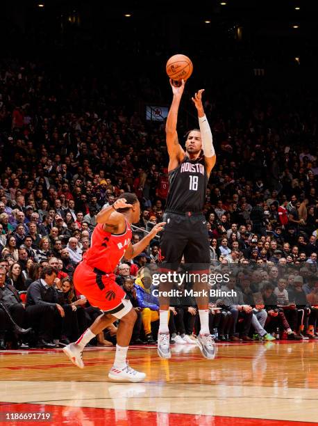 Thabo Sefolosha of the Houston Rockets shoots the ball against the Toronto Raptors on December 5, 2019 at the Scotiabank Arena in Toronto, Ontario,...