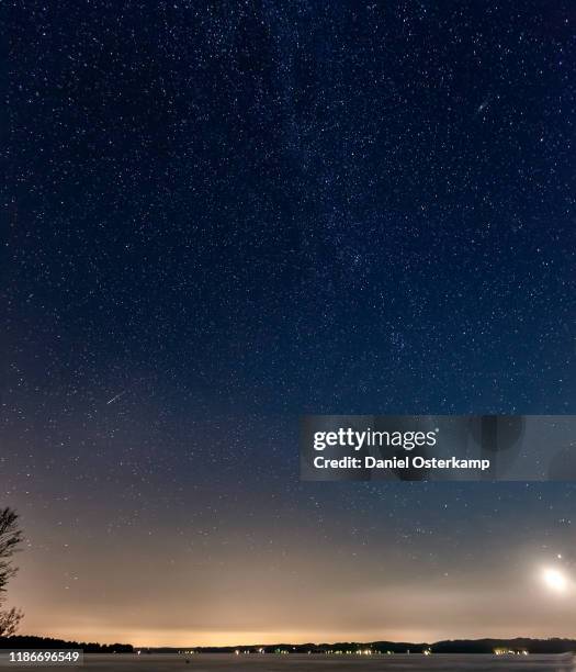 perseids shooting star over starnberg lake, germany - moon and stars bildbanksfoton och bilder