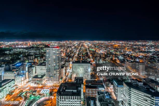 sapporo night view, japan city skyline - sapporo stock pictures, royalty-free photos & images