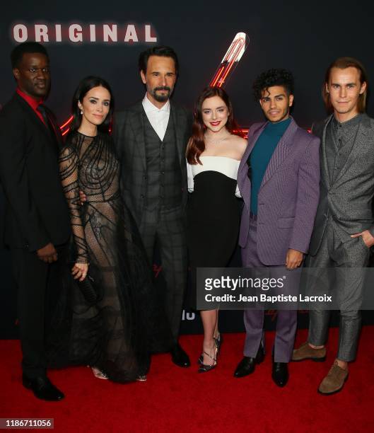 Gilbert Owuor, Abigail Spencer, Rodrigo Santoro, Madison Davenport, Mena Massoud and Rhys Wakerfield attend the premiere of Hulu's "Reprisal" Season...