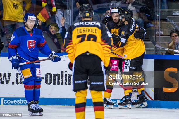 Andreas Eder of Germany celebrates his team's second goal during the Deutschland Cup 2019 match between Germany and Slovakia at Yayla Arena on...