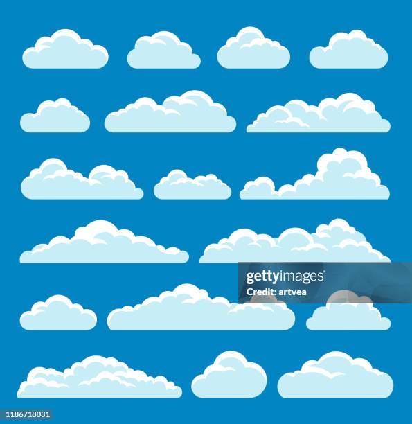 ilustrações de stock, clip art, desenhos animados e ícones de clouds set - céu claro