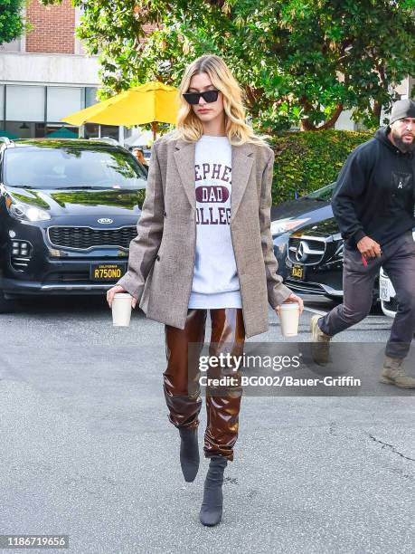 Hailey Baldwin is seen on December 05, 2019 in Los Angeles, California.