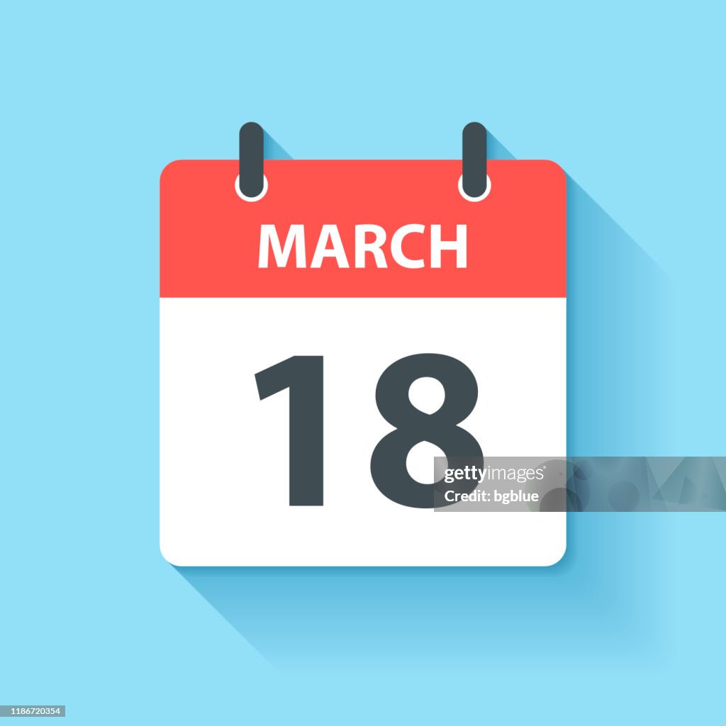 March 18 - Daily Calendar Icon in flat design style