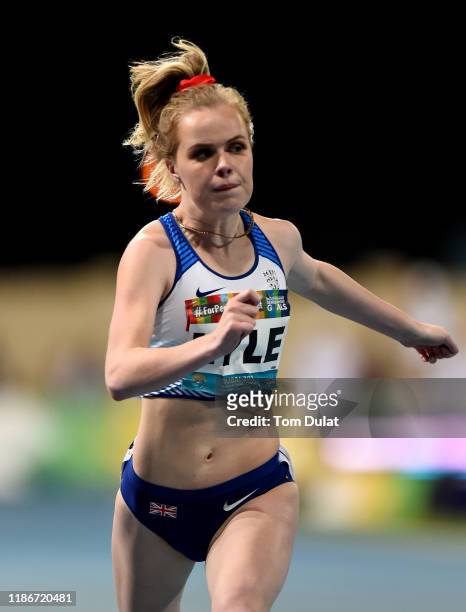 Maria Lyle of Great Britain wins the Women's 100m T35 Final race on Day Four of the IPC World Para Athletics Championships 2019 Dubai on November 10,...