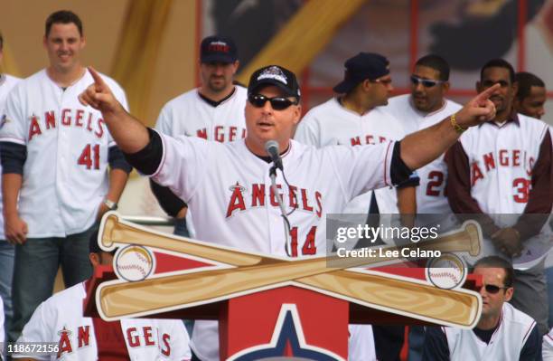 Manager Mike Scioscia during Anaheim Angels World Series victory celebration at Edison Field.