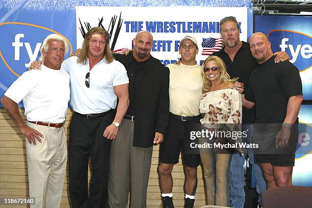 Ric Flair, Triple H, Bill Goldberg, Shawn Michaels, Trish Stratus, Kevin Nash and Stone Cold Steve Austin