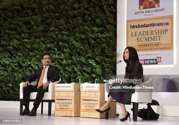 Aditya Birla Group Chairman Kumar Mangalam Birla and Shereen Bhan, Managing Editor of CNBC TV18, during the 17th edition of Hindustan Times...