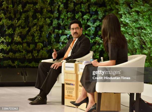 Aditya Birla Group Chairman Kumar Mangalam Birla and Shereen Bhan, Managing Editor of CNBC TV18, during the 17th edition of Hindustan Times...