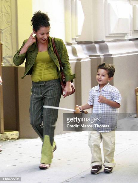 Mariane Pearl and son Adam during Mariane Pearl Sighting in New York - June 19, 2007 at Times Square in New York City, New York, United States.