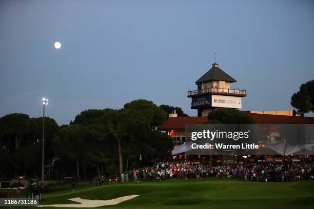 General view of the eighteenth green in the playoff during Day Four of the Turkish Airlines Open at The Montgomerie Maxx Royal on November 10, 2019...