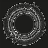 Vector 3d echo audio circular wavefrom spectrum. Abstract music waves oscillation graph. Futuristic sound wave visualization. Glowing impulse pattern. Synthetic music technology sample.