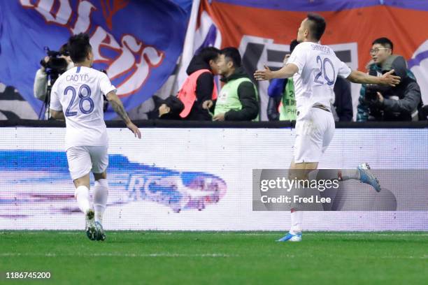 Kim Shin-Wook of Shanghai Greenland Shenhua celebrates after scoring his team's goal during 2019 CFA Cup Final - Shanghai Greenland Shenhua v...