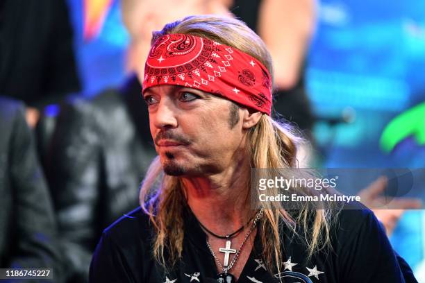 Bret Michaels of Poison speaks during the press conference for THE STADIUM TOUR DEF LEPPARD - MOTLEY CRUE - POISON at SiriusXM Studios on December...