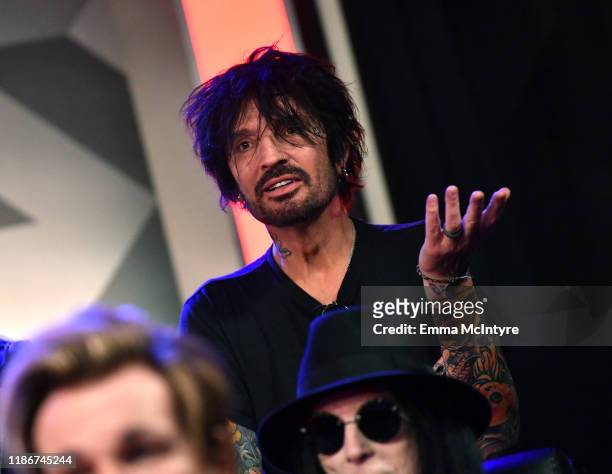 Tommy Lee of M?tley Cr?e speaks during the press conference for THE STADIUM TOUR DEF LEPPARD - MOTLEY CRUE - POISON at SiriusXM Studios on December...