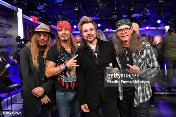 DeVille, Bret Michaels, Rikki Rockett, and Bobby Dall of Poison attend the press conference for THE STADIUM TOUR DEF LEPPARD - MOTLEY CRUE - POISON...