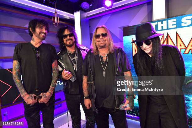 Tommy Lee, Nikki Sixx, Vince Neil, and Mick Mars of M?tley Cr?e attend the press conference for THE STADIUM TOUR DEF LEPPARD - MOTLEY CRUE - POISON...
