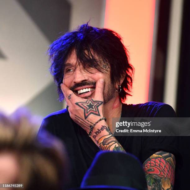 Tommy Lee of M?tley Cr?e speaks during the press conference for THE STADIUM TOUR DEF LEPPARD - MOTLEY CRUE - POISON at SiriusXM Studios on December...