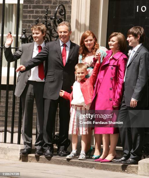 Euan Blair, Tony Blair, Leo Blair, Kathryn Blair, wife Cherie Blair and Nicholas Blair