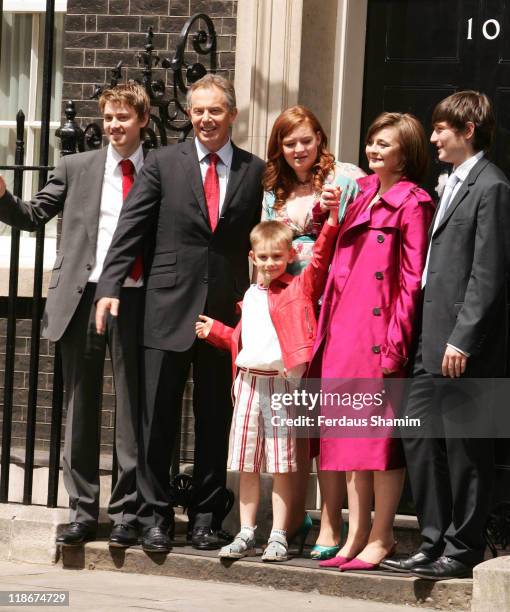 Euan Blair, Tony Blair, Leo Blair, Kathryn Blair, wife Cherie Blair and Nicholas Blair