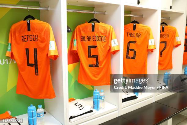 View inside the dressing room of Netherlands before the quarter-final match between Netherlands and Paraguay in the FIFA U-17 World Cup Brazil at...