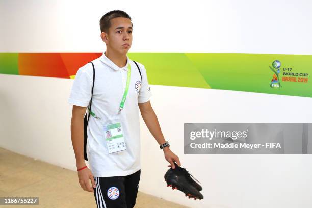 Matias Segovia of Paraguay arrives before the quarterfinal match between Netherlands and Paraguay in the FIFA U-17 World Cup Brazil at Estádio Kléber...