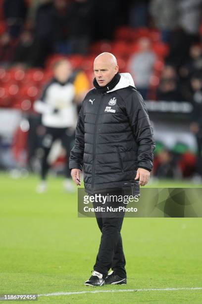 Newcastle United's assistant manager Steve Agnew during the Premier League match between Sheffield United and Newcastle United at Bramall Lane,...