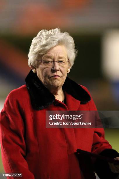Alabama Governor Kay Ivey is presented with an award at the Alabama 7A State Championship game between the Thompson Warriors and Central-Phenix City...