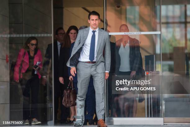 Alex Spiro, leader of Elon Musk attorneys team, leaves the US District Court, Central District of California in Los Angeles on December 6, 2019. -...