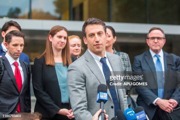 Alex Spiro, leader of Elon Musk attorneys team, talks to the press as he leaves the US District Court, Central District of California in Los Angeles...