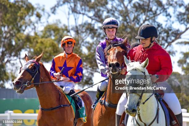 Daktari ridden by Laura Lafferty returns to the mounting yard after winning the Ecycle Solutions 0-58 Handicap at Stawell Racecourse on December 07,...