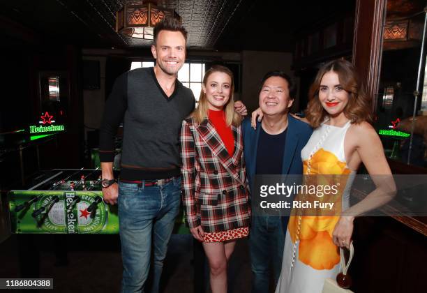 Joel McHale, Gillian Jacobs, Ken Jeong and Alison Brie in the Heineken Green Room at Vulture Festival Presented By AT&T at The Roosevelt Hotel on...