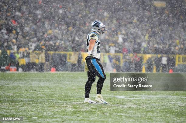 Christian McCaffrey of the Carolina Panthers looks on as snow falls News  Photo - Getty Images