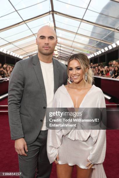 Pictured: Mike Caussin and Jana Kramer arrive to the 2019 E! People's Choice Awards held at the Barker Hangar on November 10, 2019. -- NUP_188990