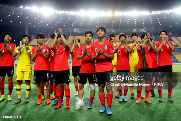 Team Korea Republic react to the fans after the loss during the quarterfinal match between Korea Republic and Mexico in the FIFA U-17 World Cup...