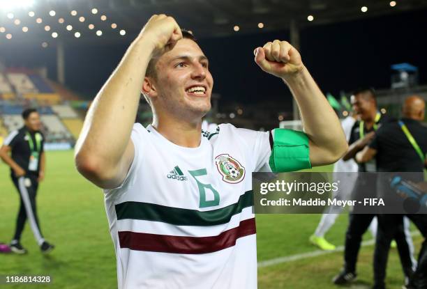 Eugenio Pizzuto of Mexico celebrates the victory during the quarterfinal match between Korea Republic and Mexico in the FIFA U-17 World Cup Brazil at...