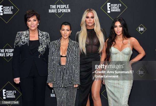 Pictured: Kris Jenner, Kourtney Kardashian, Khloé Kardashian, and Kim Kardashian West arrive to the 2019 E! People's Choice Awards held at the Barker...