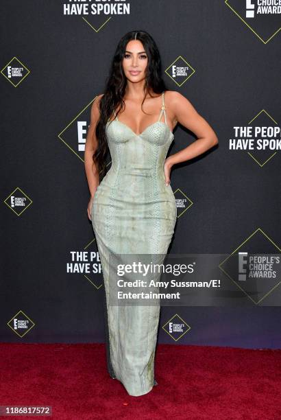 Pictured: Kim Kardashian West arrives to the 2019 E! People's Choice Awards held at the Barker Hangar on November 10, 2019 -- NUP_188989