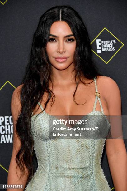 Pictured: Kim Kardashian West arrives to the 2019 E! People's Choice Awards held at the Barker Hangar on November 10, 2019 -- NUP_188989