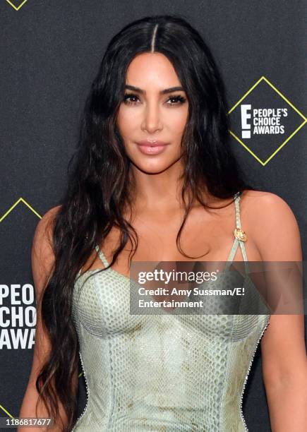 Pictured: Kim Kardashian West arrives to the 2019 E! People's Choice Awards held at the Barker Hangar on November 10, 2019 -- NUP_188989
