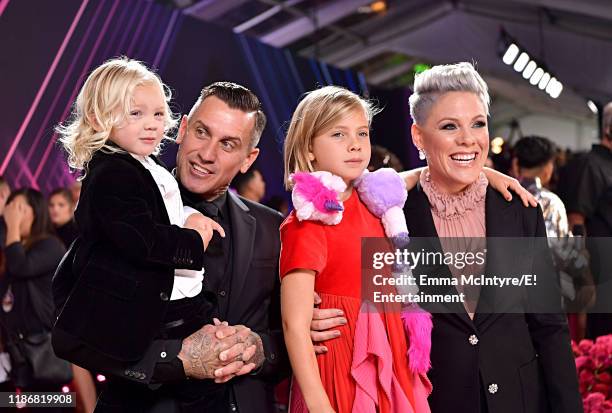 Pictured: Jameson Hart, Carey Hart, Willow Sage Hart and Pink arrive to the 2019 E! People's Choice Awards held at the Barker Hangar on November 10,...