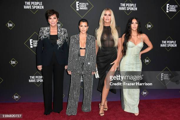 Kris Jenner, Kourtney Kardashian, Khloé Kardashian and Kim Kardashian attend`Kim Kardashian the 2019 E! People's Choice Awards at Barker Hangar on...