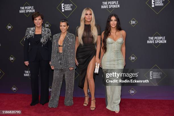 Kris Jenner, Kourtney Kardashian, Khloé Kardashian and Kim Kardashian attend`Kim Kardashian the 2019 E! People's Choice Awards at Barker Hangar on...