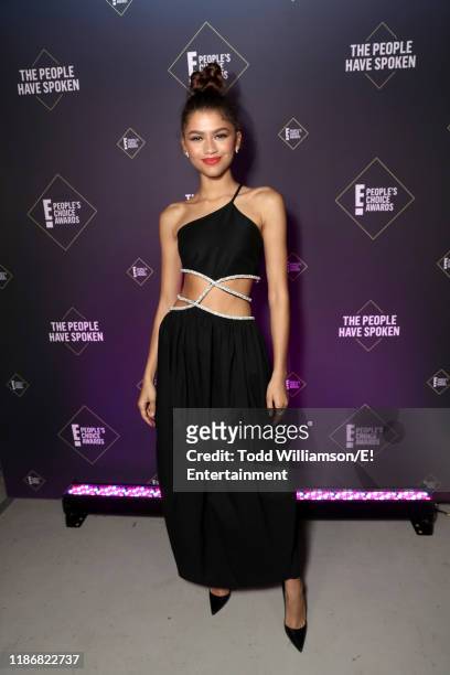 Pictured: Zendaya poses backstage during the 2019 E! People's Choice Awards held at the Barker Hangar on November 10, 2019 -- NUP_188991