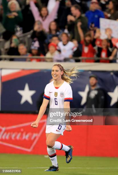 Morgan Brian of the U.S. National Team reacts to a goal against Costa Rica at TIAA Bank Field on November 10, 2019 in Jacksonville, Florida.