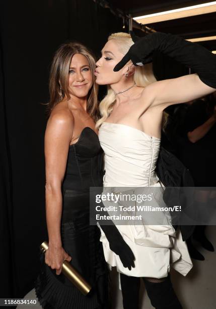 Pictured: Jennifer Aniston and Gwen Stefani pose backstage during the 2019 E! People's Choice Awards held at the Barker Hangar on November 10, 2019...