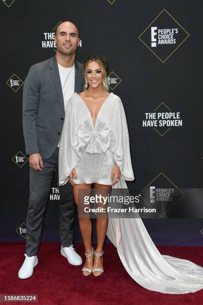 Mike Caussin and Jana Kramer attend the 2019 E! People's Choice Awards at Barker Hangar on November 10, 2019 in Santa Monica, California.